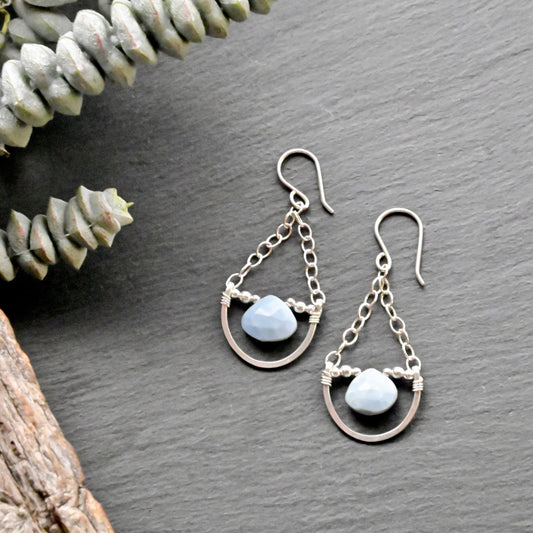 Hammered Hoops: Blue Opal + Silver Earrings