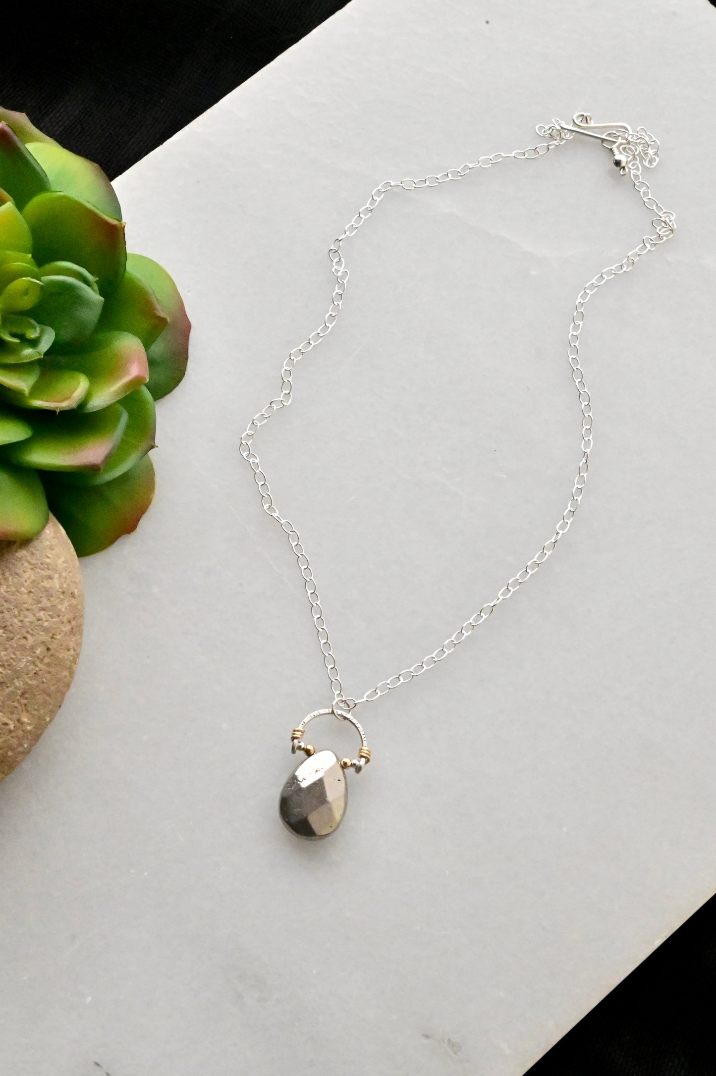 Hammered Hoops: Pyrite + Mixed Metals Necklace