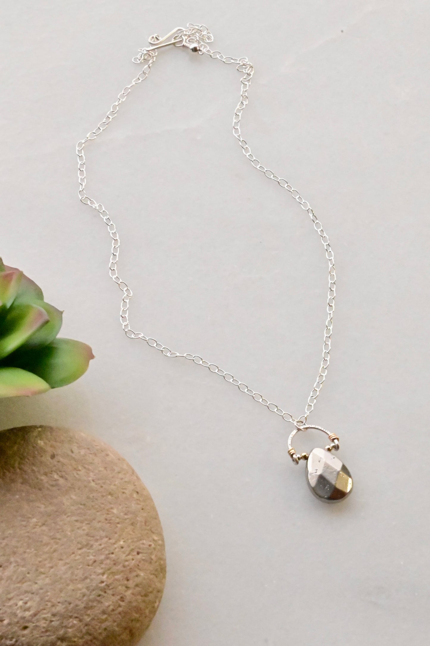 Hammered Hoops: Pyrite + Mixed Metals Necklace