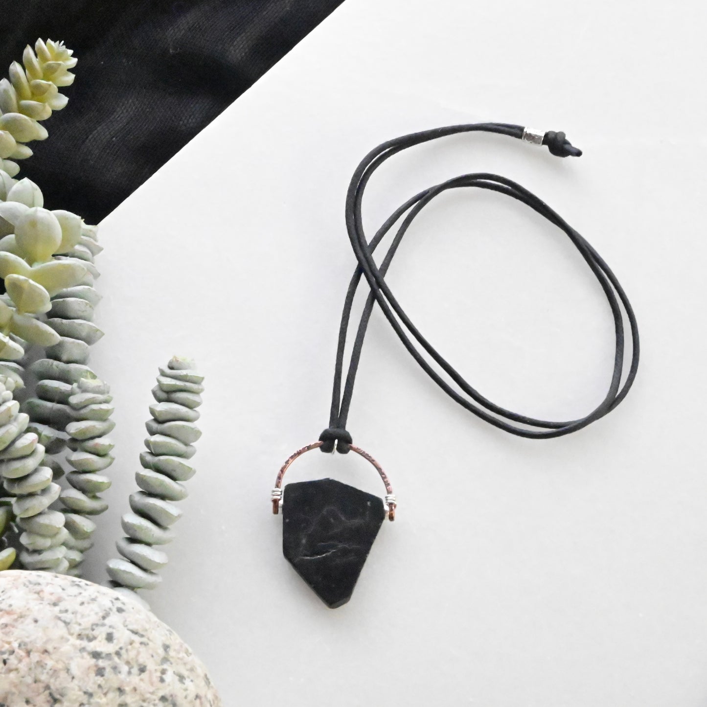 Hammered Hoops: Black Tourmaline + Mixed Metal