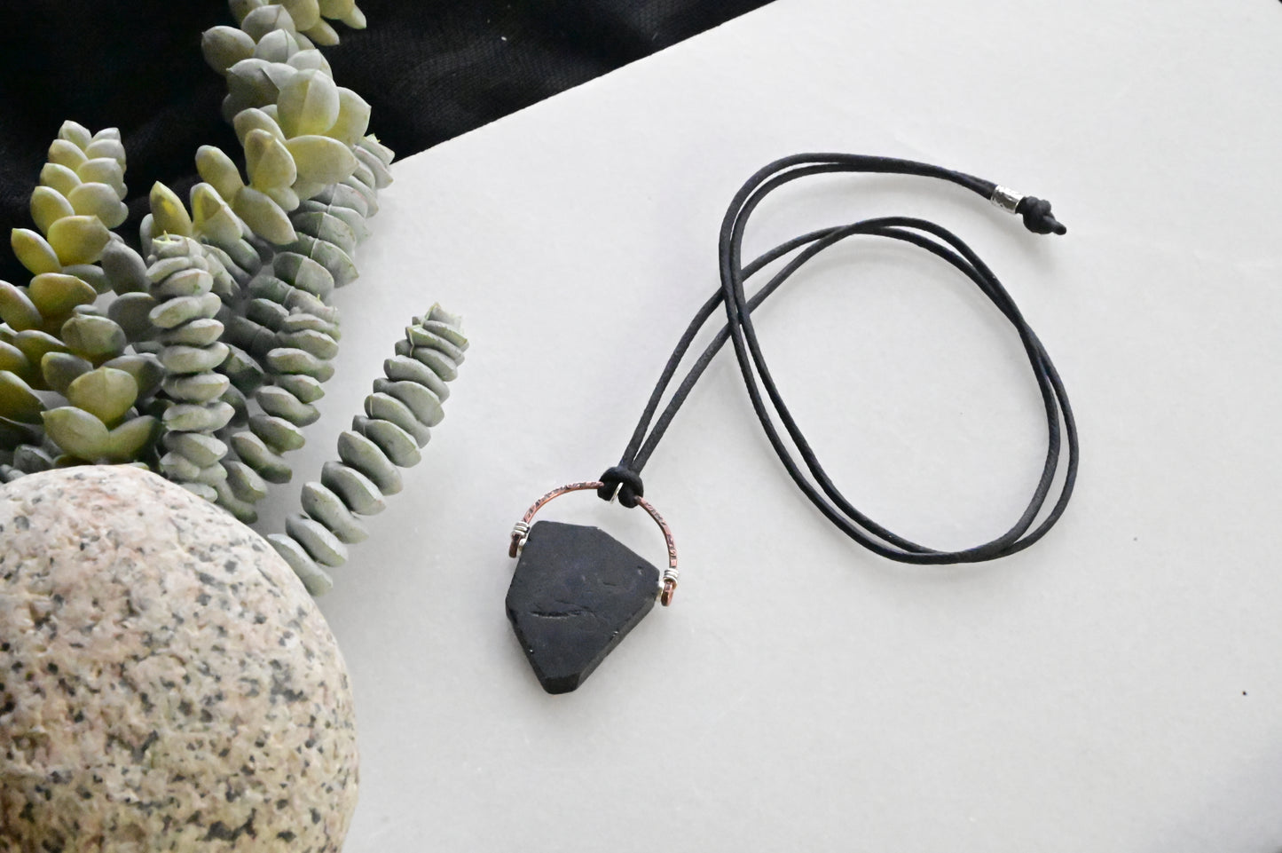 Hammered Hoops: Black Tourmaline + Mixed Metal