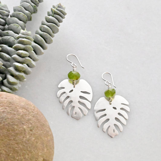 Silver Elements: Peridot Monstera Earrings