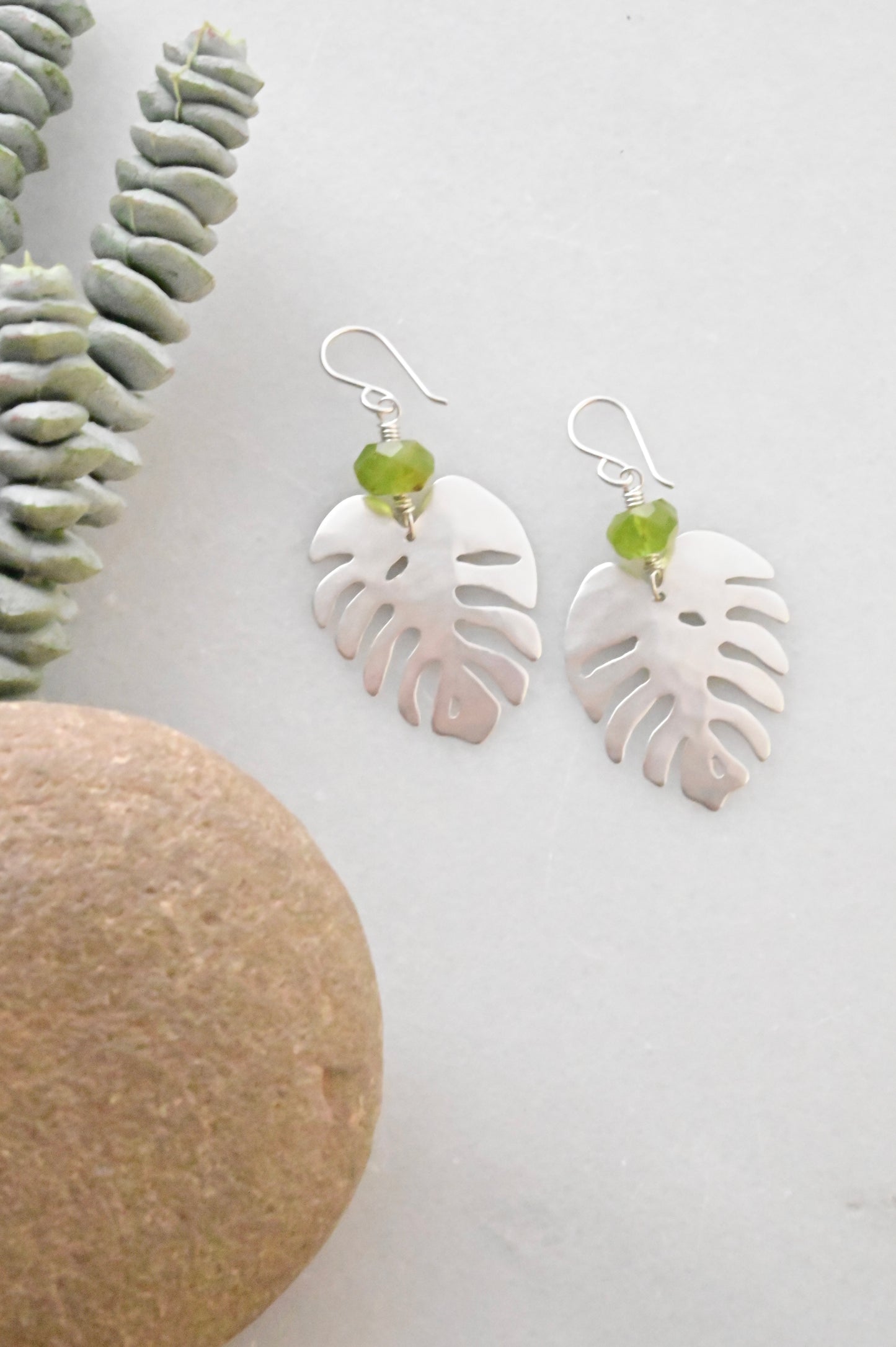 Silver Elements: Peridot Monstera Earrings
