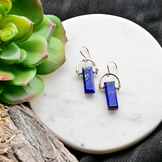 Hammered Hoops: Lapis Lazuli + Mixed Metals Earrings