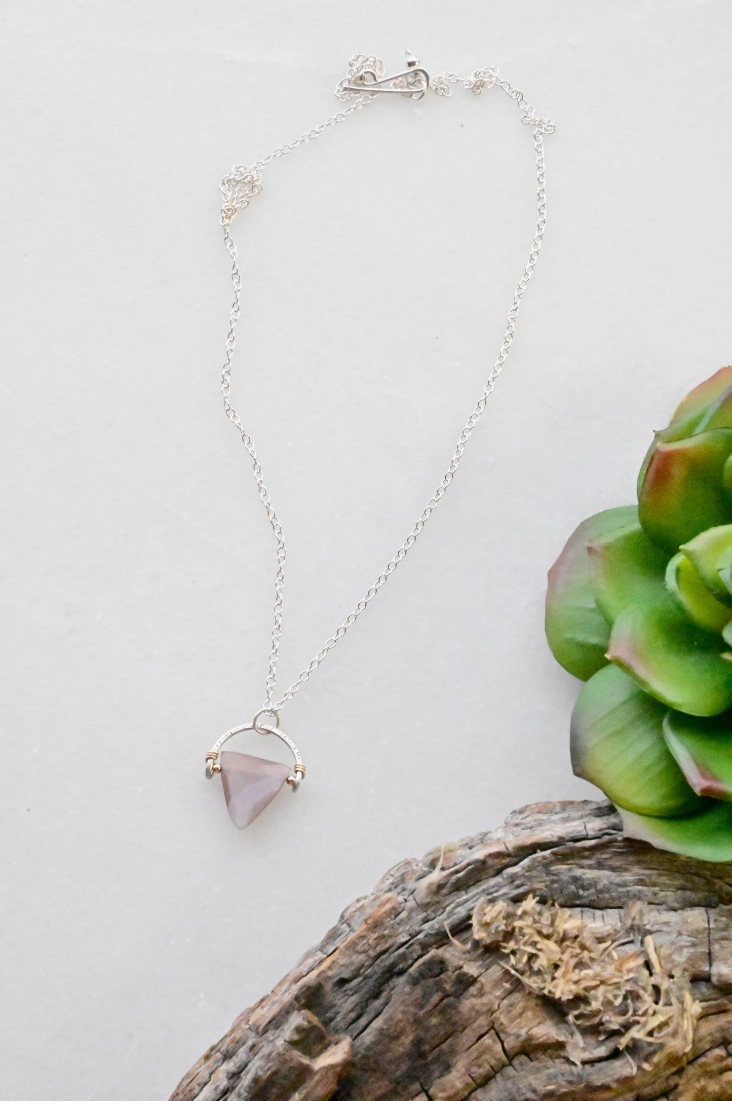 Hammered Hoops: Pink Moonstone + Silver Necklace & Earrings