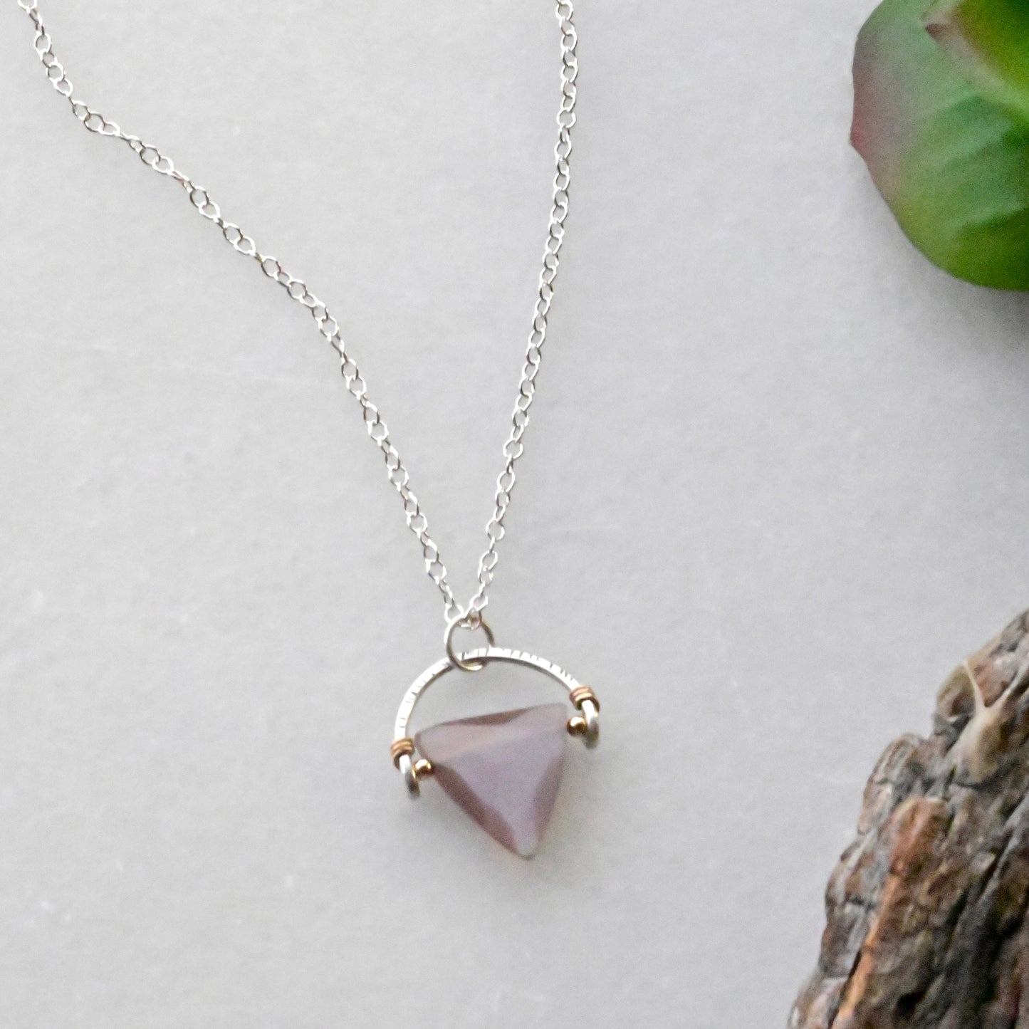 Hammered Hoops: Pink Moonstone + Silver Necklace & Earrings