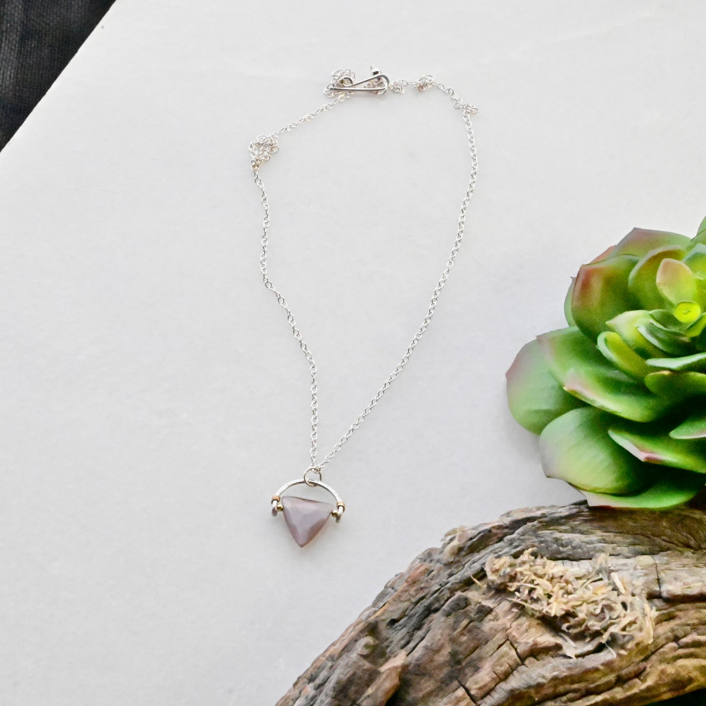 Hammered Hoops: Pink Moonstone + Silver Necklace & Earrings