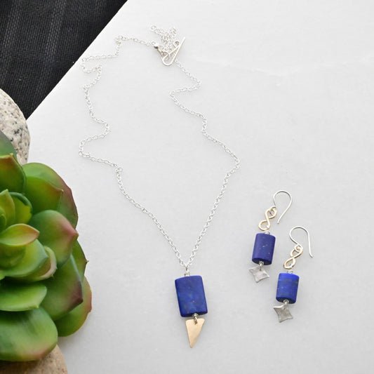 Silver Elements: Lapis Lazuli + Mixed Metals Necklace & Earrings