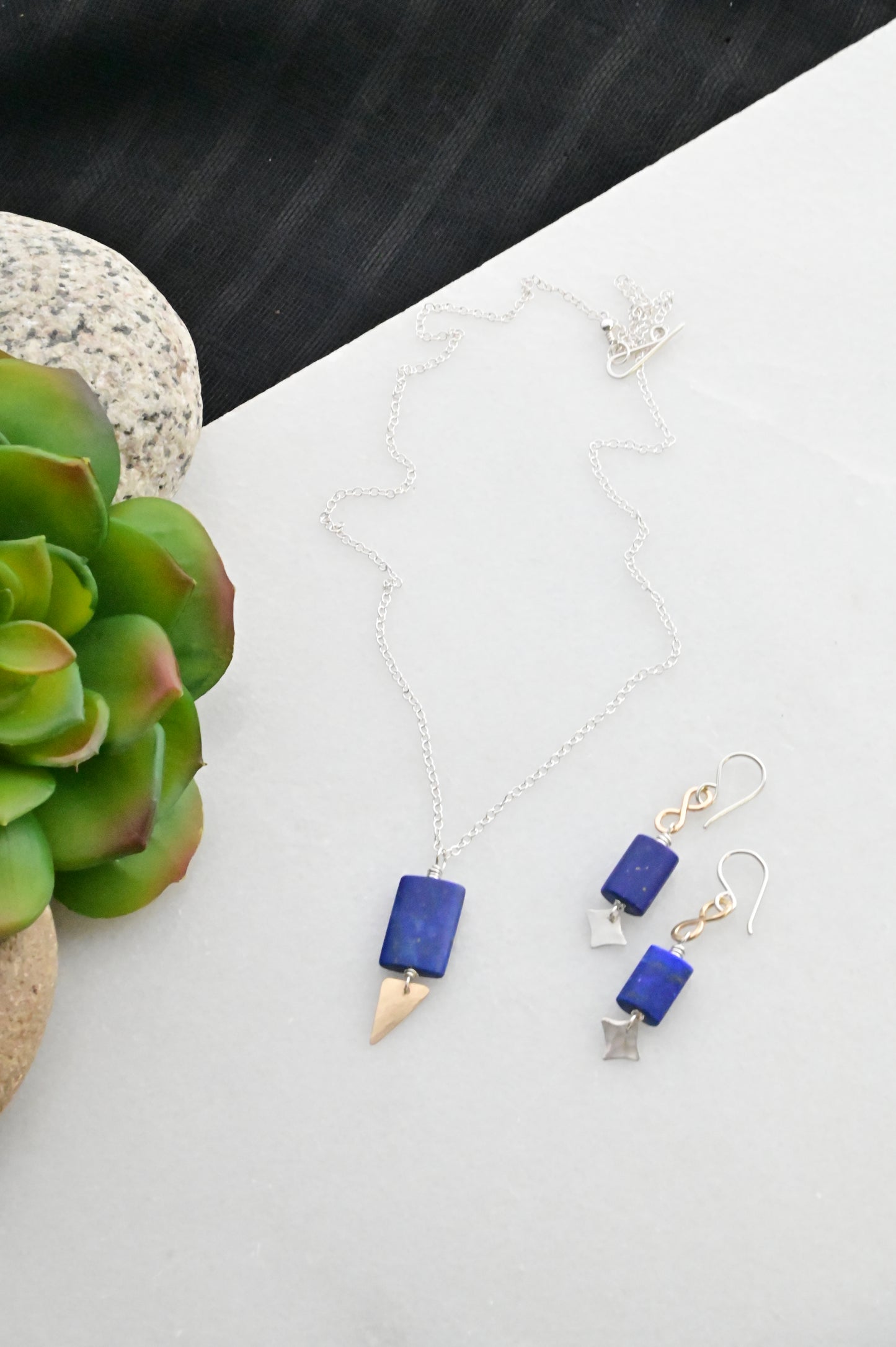 Silver Elements: Lapis Lazuli + Mixed Metals Necklace & Earrings