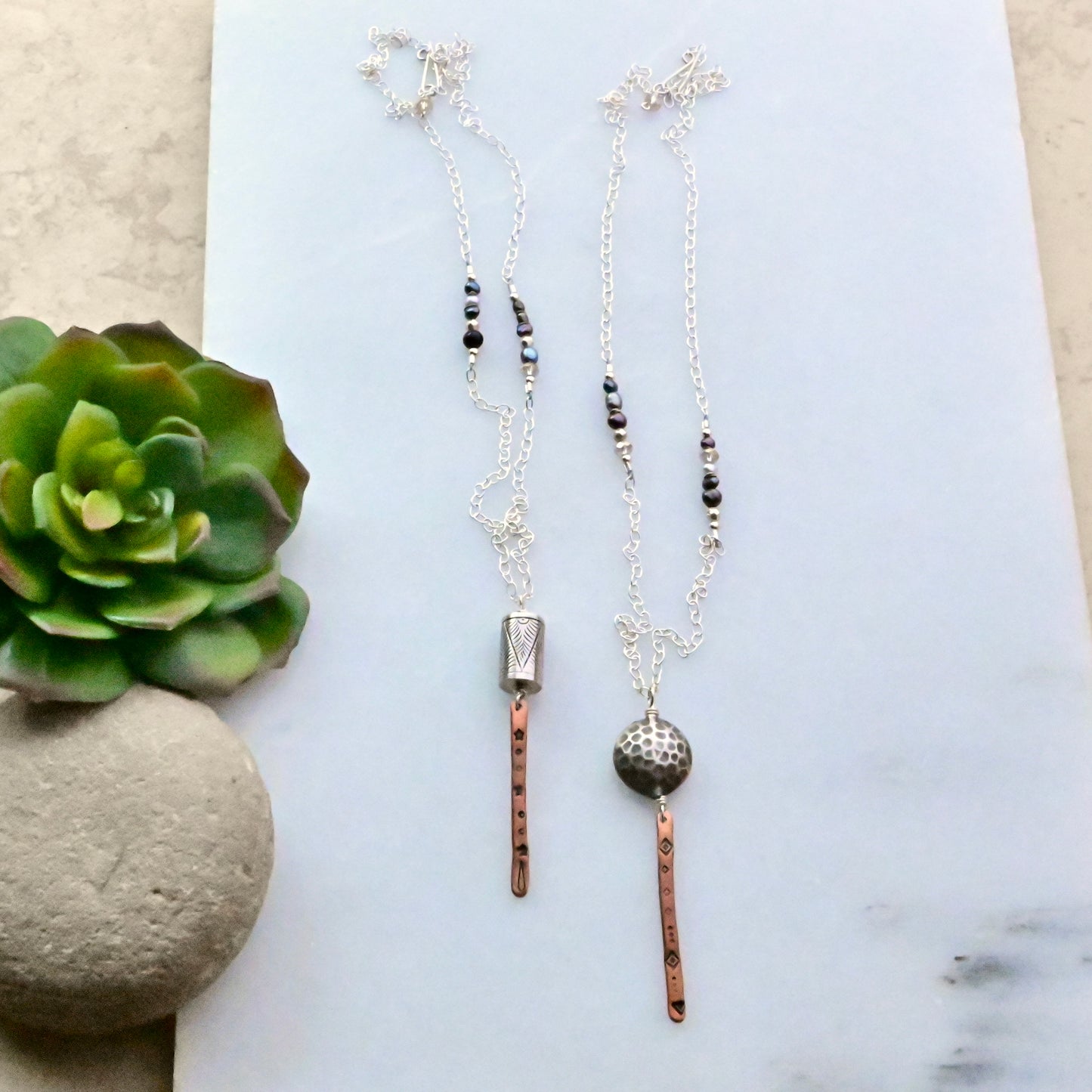 Sticks & Stones: Silver + Copper Necklaces
