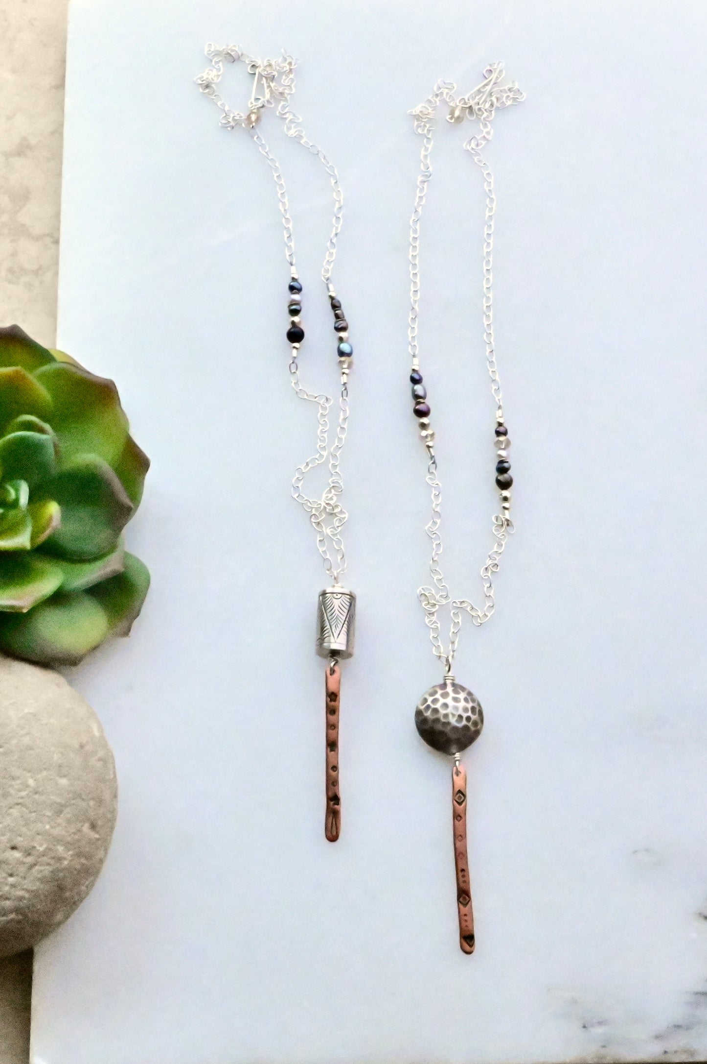 Sticks & Stones: Silver + Copper Necklaces