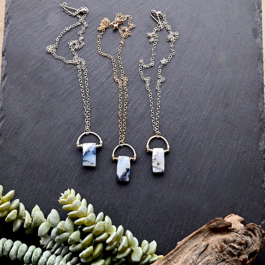 Hammered Hoops: Dendrite Opal + Mixed Metals Necklaces