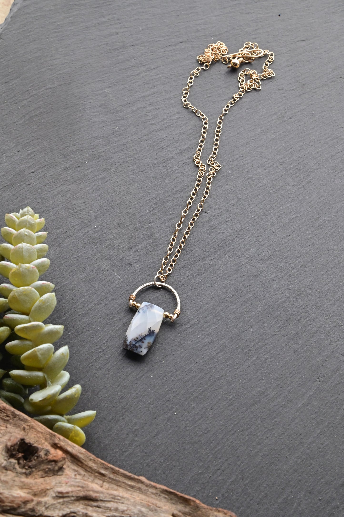 Hammered Hoops: Dendrite Opal + Mixed Metals Necklaces