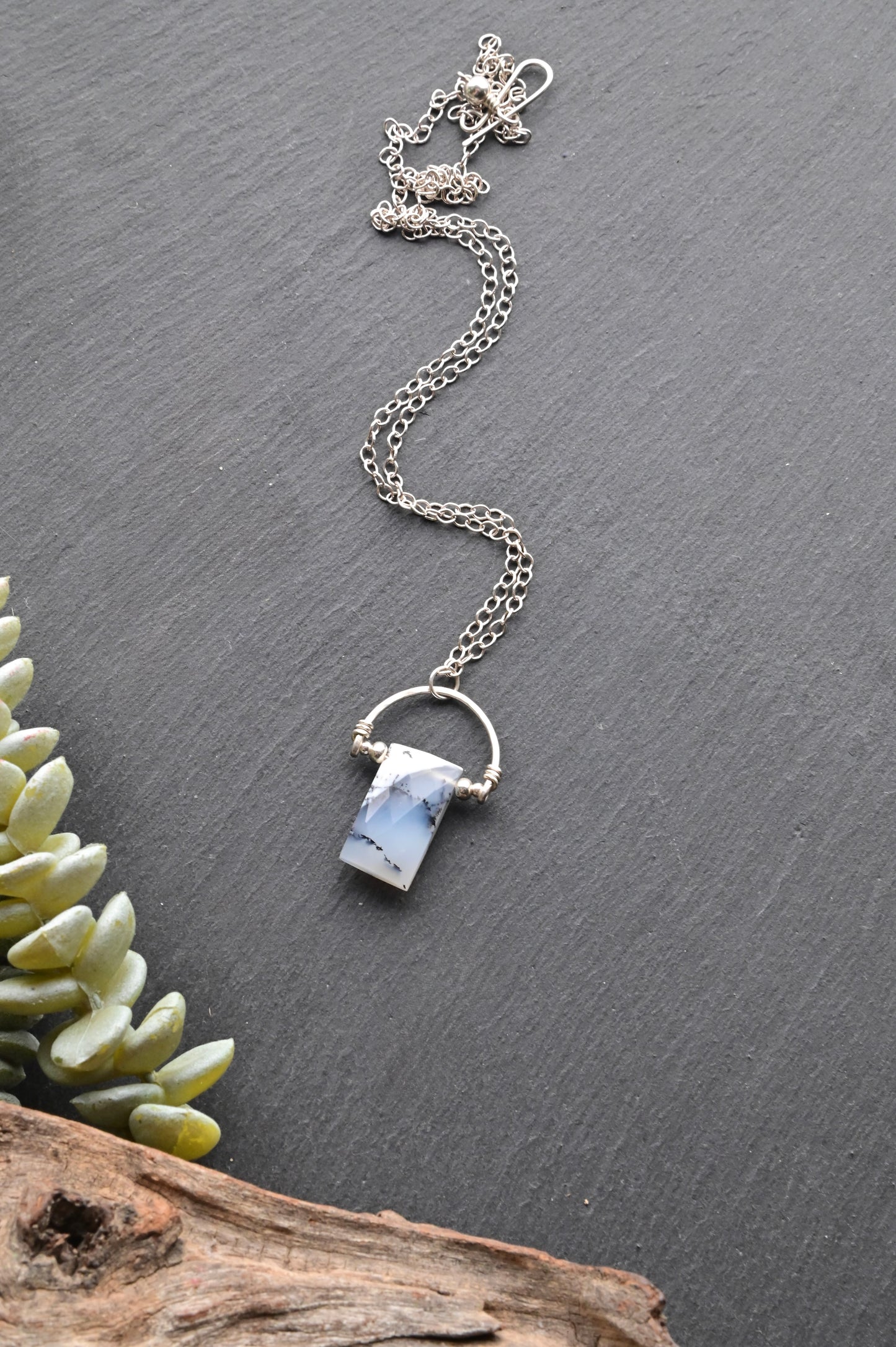 Hammered Hoops: Dendrite Opal + Mixed Metals Necklaces