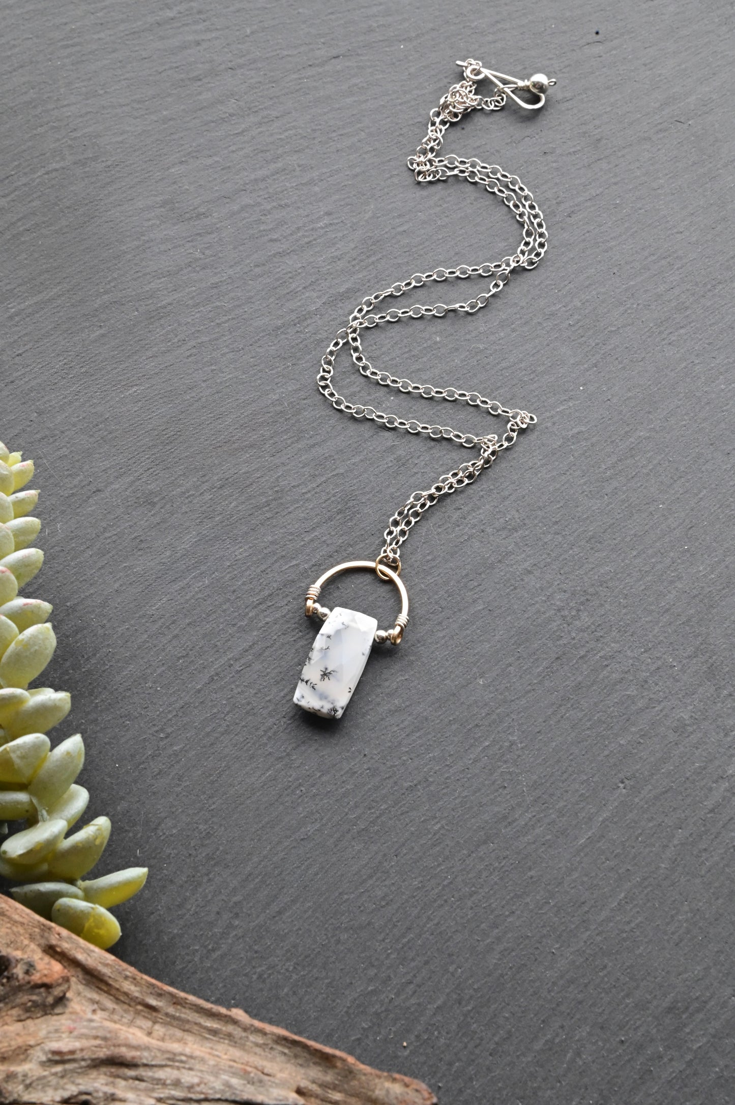 Hammered Hoops: Dendrite Opal + Mixed Metals Necklaces