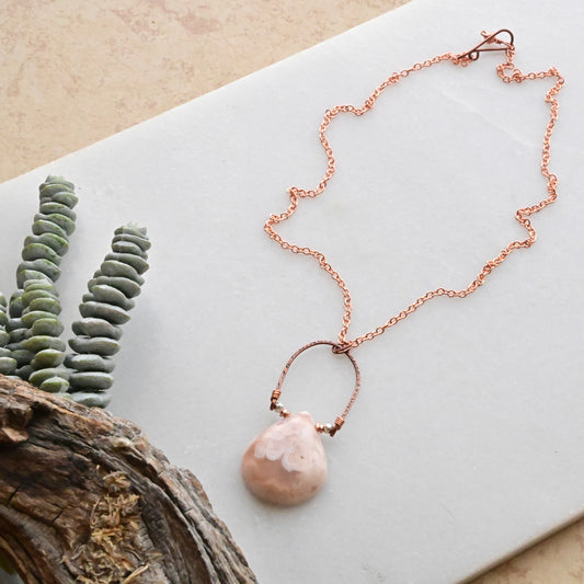 Hammered Hoops: Cherry Blossom Agate + Copper Necklace