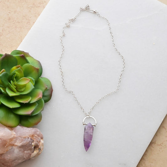 Hammered Hoops: Amethyst + Silver Pendant