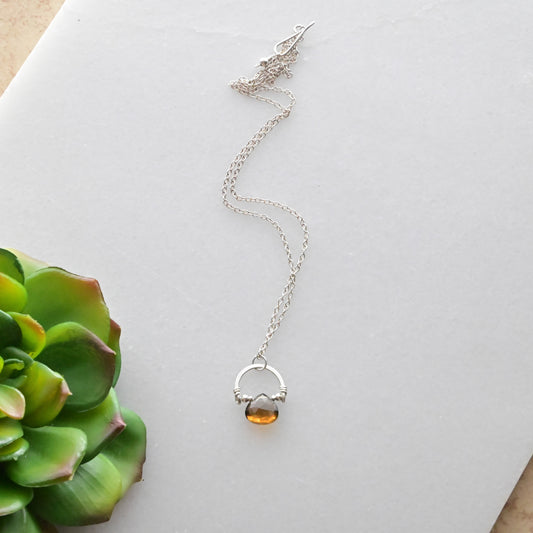 Hammered Hoops: Cognac Quartz + Silver Pendant