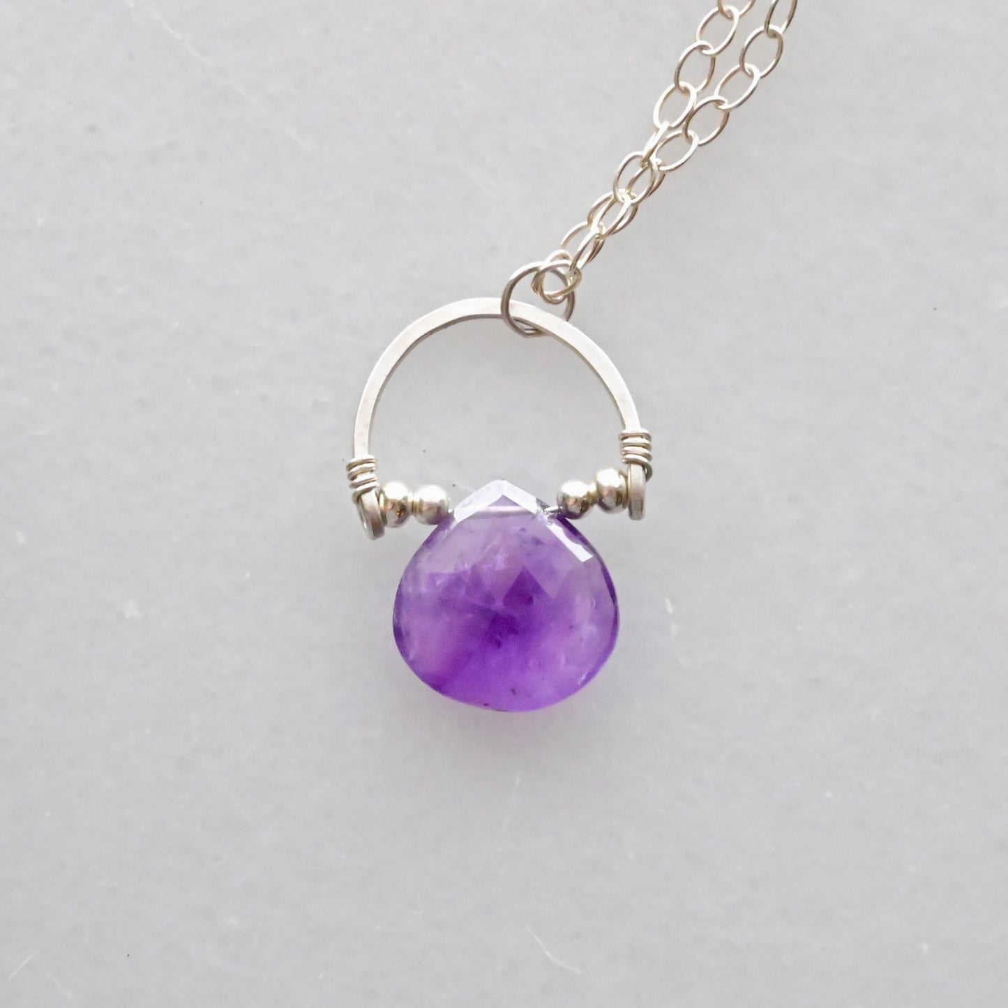 Hammered Hoops: Amethyst + Silver Pendant