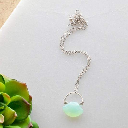 Hammered Hoops: Chalcedony + Silver Pendant