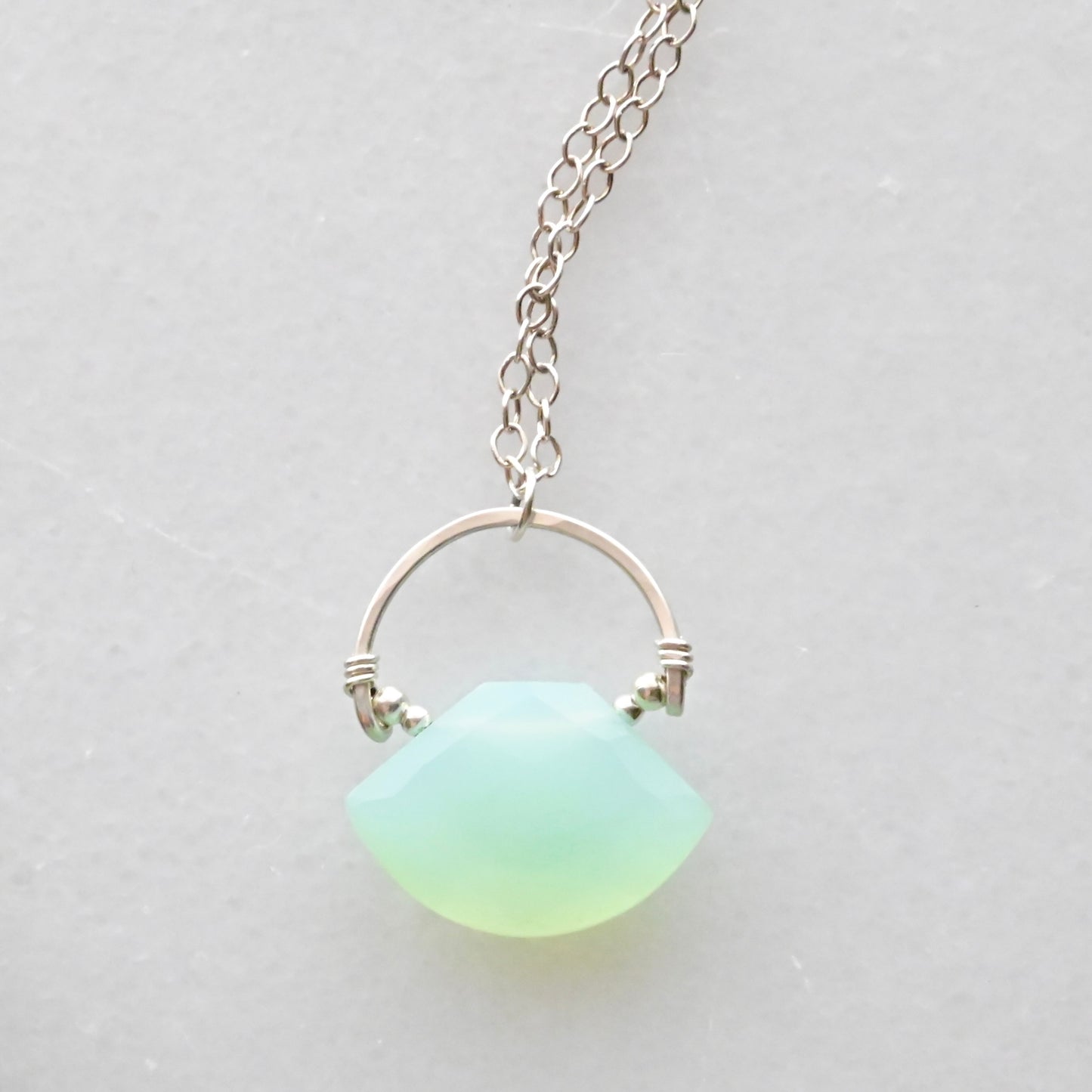 Hammered Hoops: Chalcedony + Silver Pendant