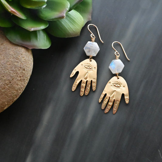 Gold Essentials: Moonstone Hand Earrings
