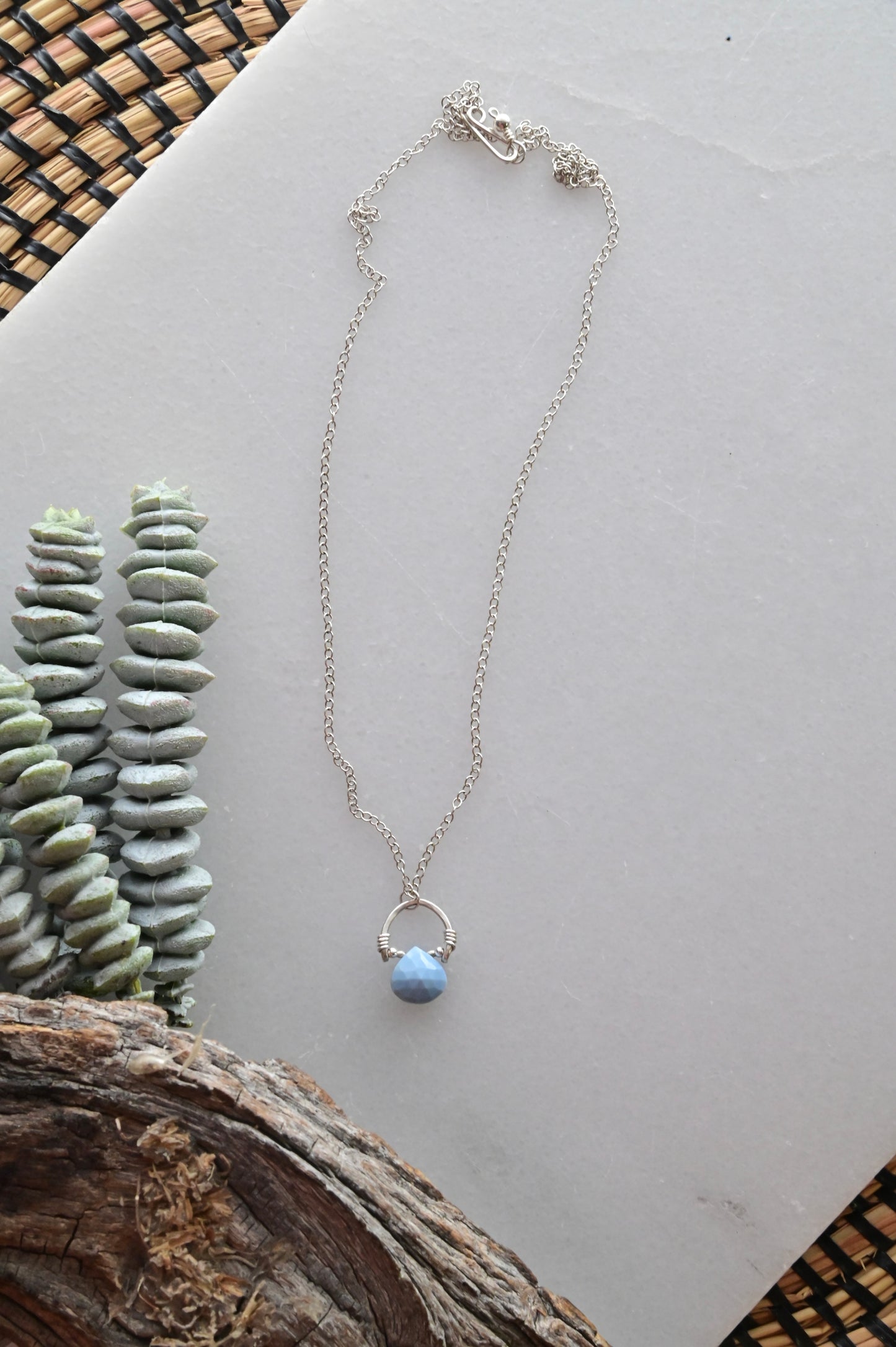 Hammered Hoops: Blue Opal + Silver Earrings + Pendant