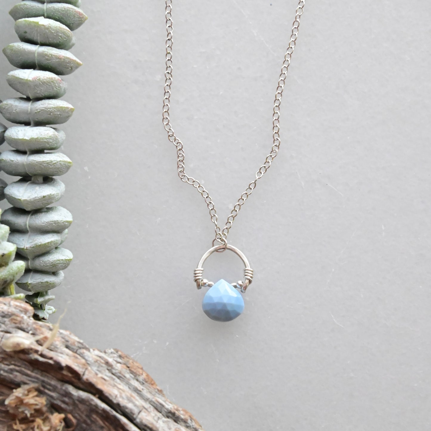 Hammered Hoops: Blue Opal + Silver Earrings + Pendant