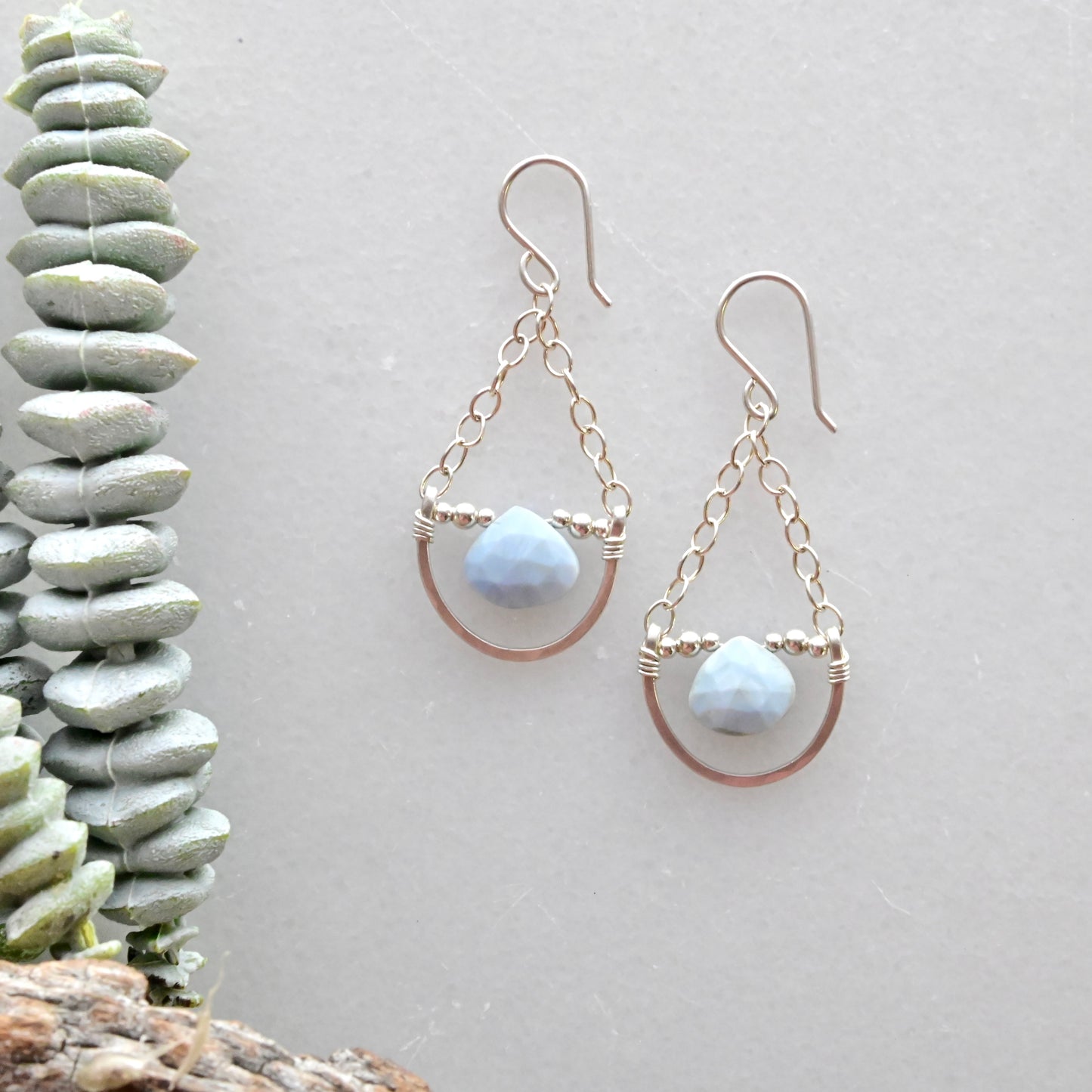 Hammered Hoops: Blue Opal + Silver Earrings + Pendant