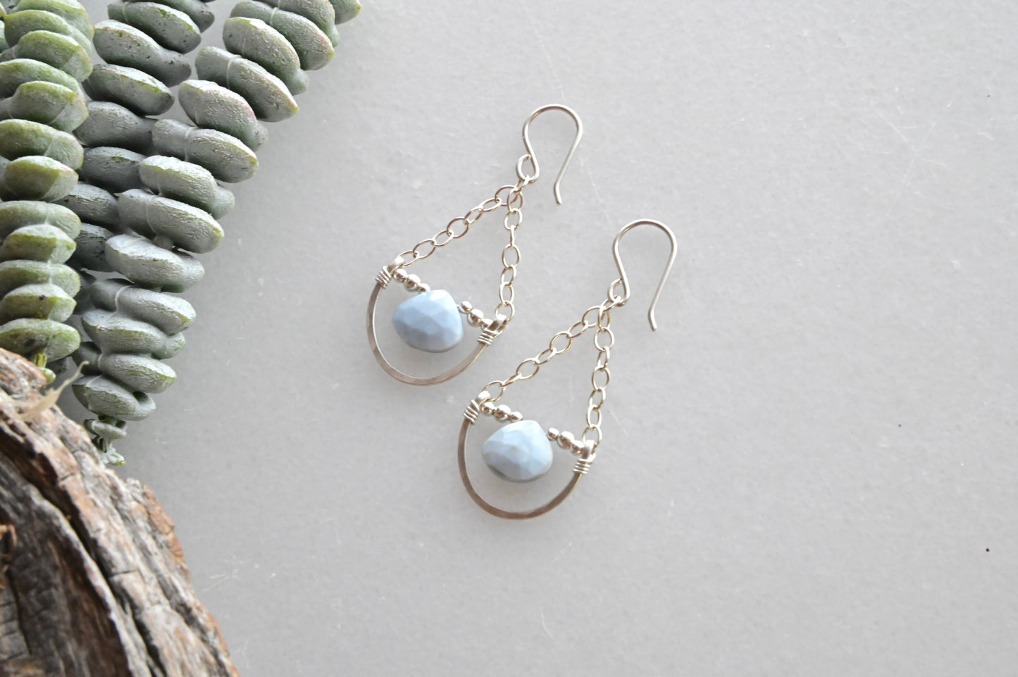 Hammered Hoops: Blue Opal + Silver Earrings + Pendant