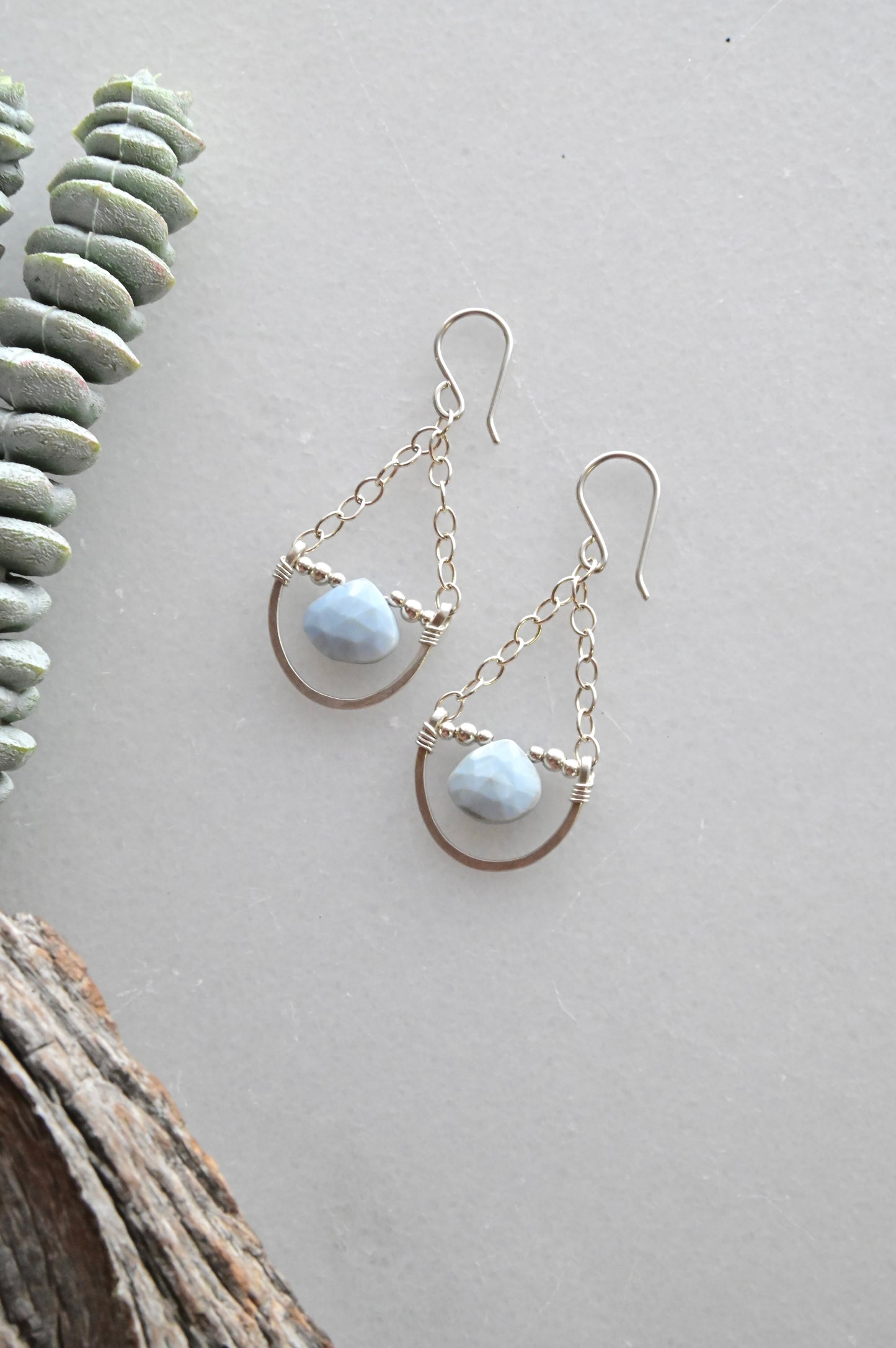 Hammered Hoops: Blue Opal + Silver Earrings + Pendant
