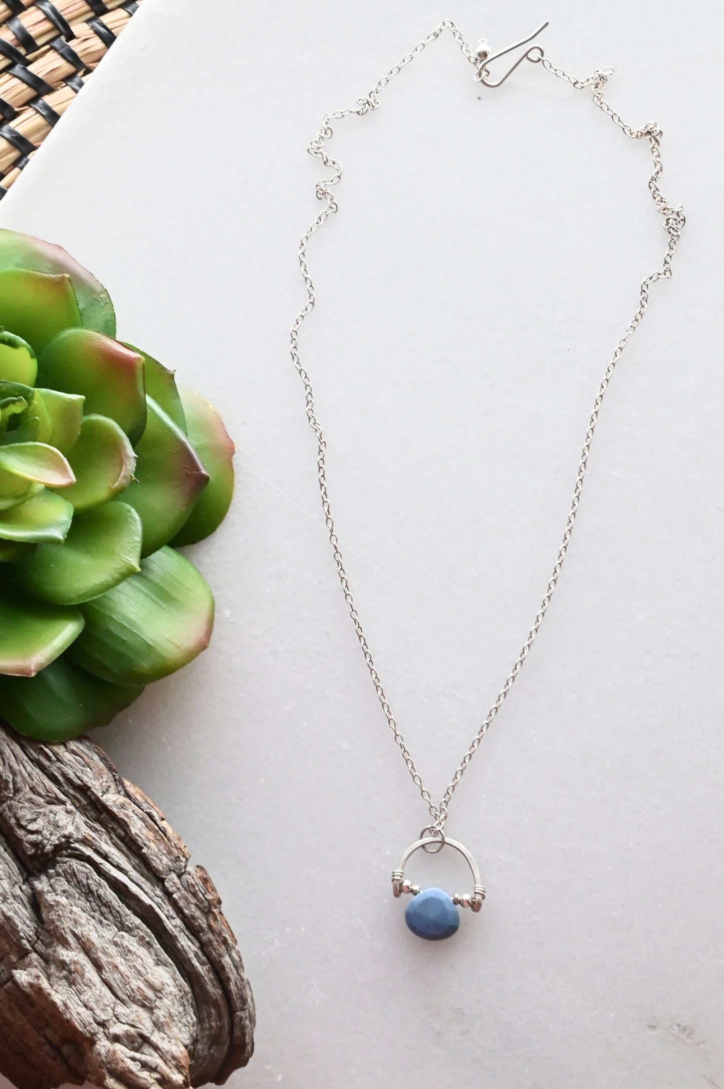 Hammered Hoops: Blue Opal + Silver Pendant