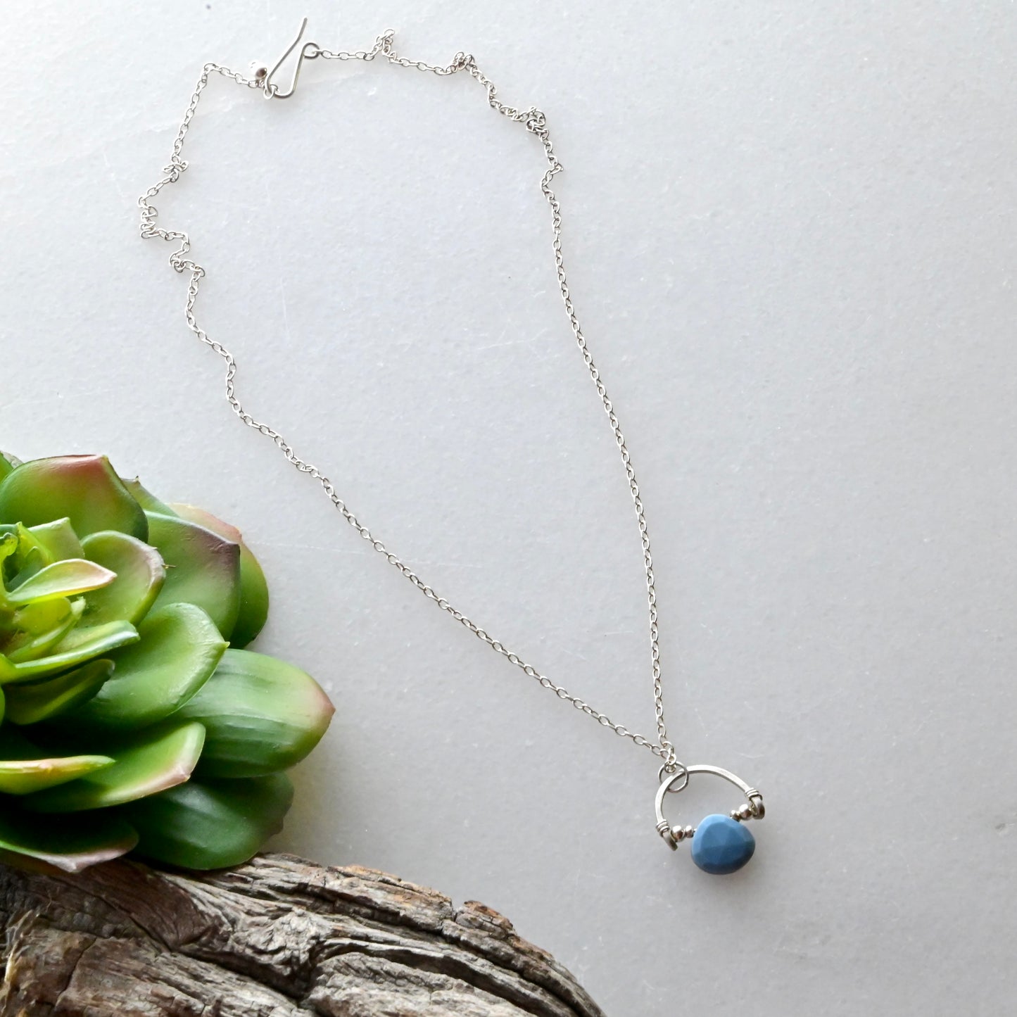 Hammered Hoops: Blue Opal + Silver Pendant
