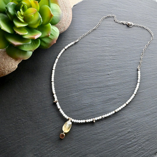 Silver Elements: Citrine + Moonstone Necklace