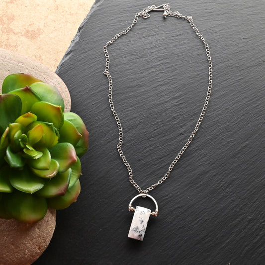 Hammered Hoops: Dendrite Opal + Silver Pendant