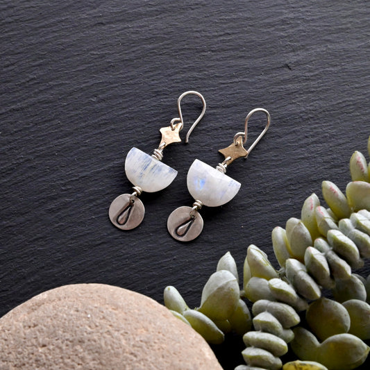 Silver Elements: Moonstone + Mixed Metals Earrings