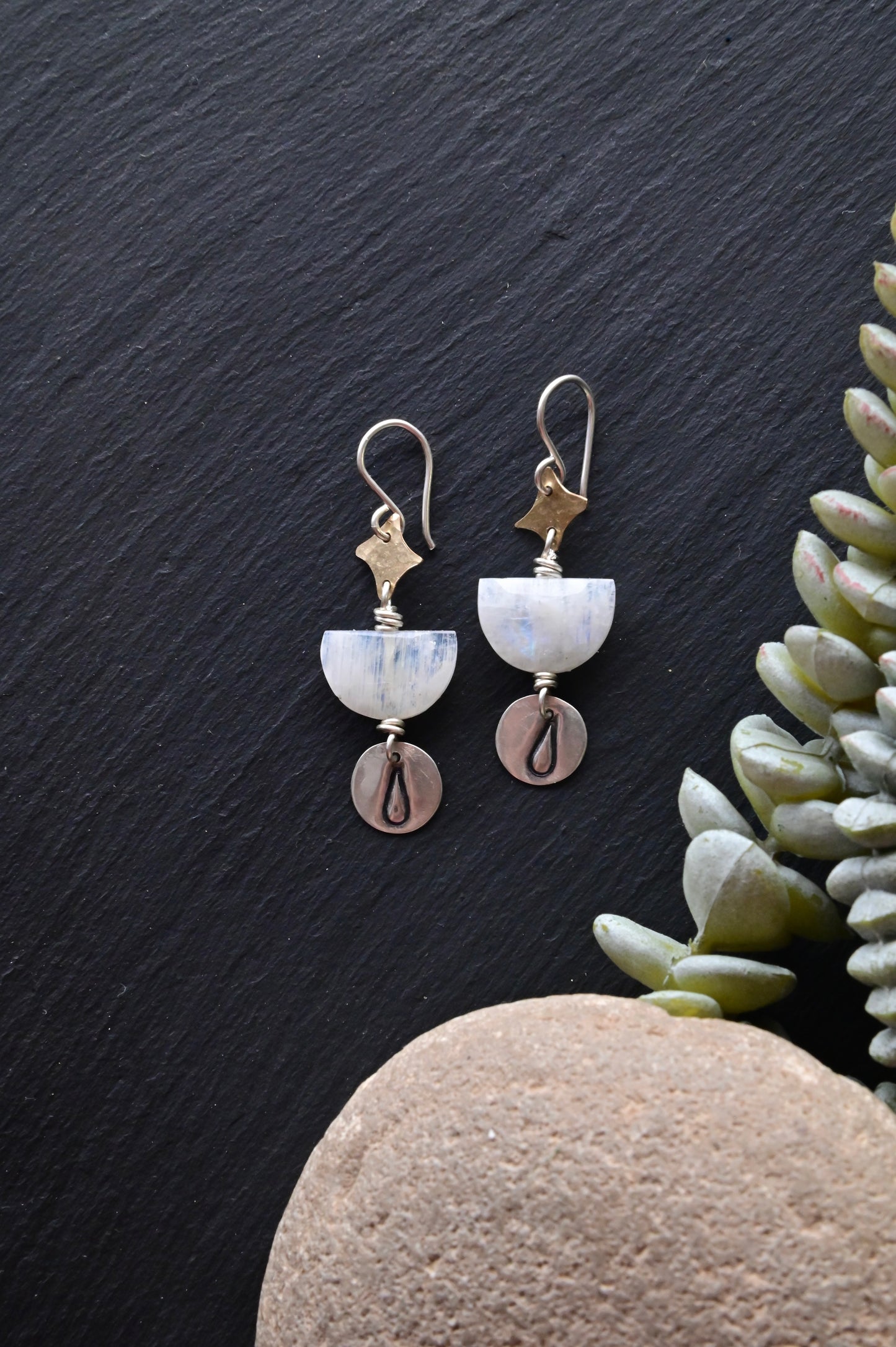 Silver Elements: Moonstone + Mixed Metals Earrings