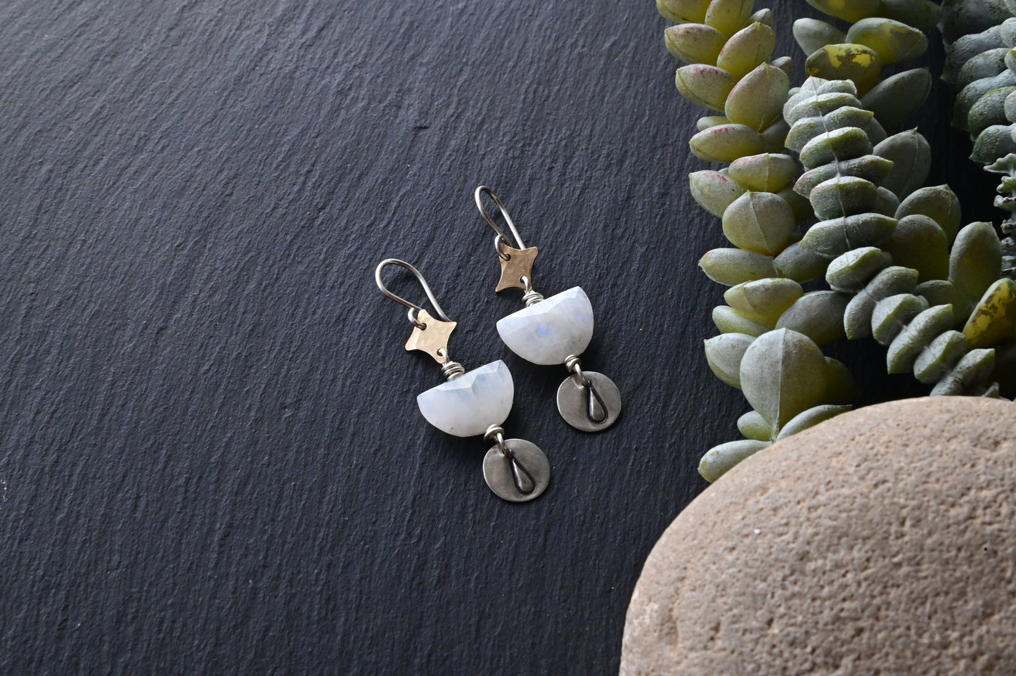 Silver Elements: Moonstone + Mixed Metals Earrings