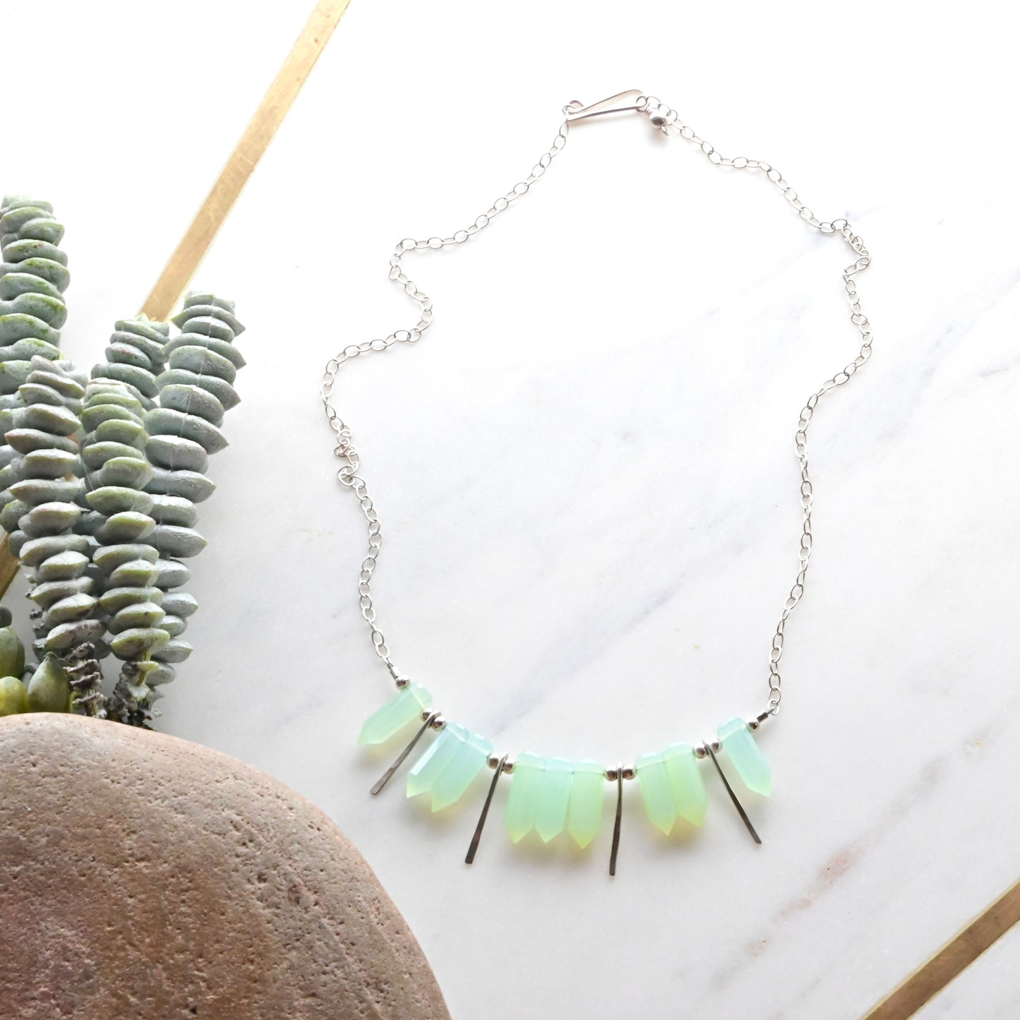 Sticks & Stones: Green Chalcedony + Silver Necklace