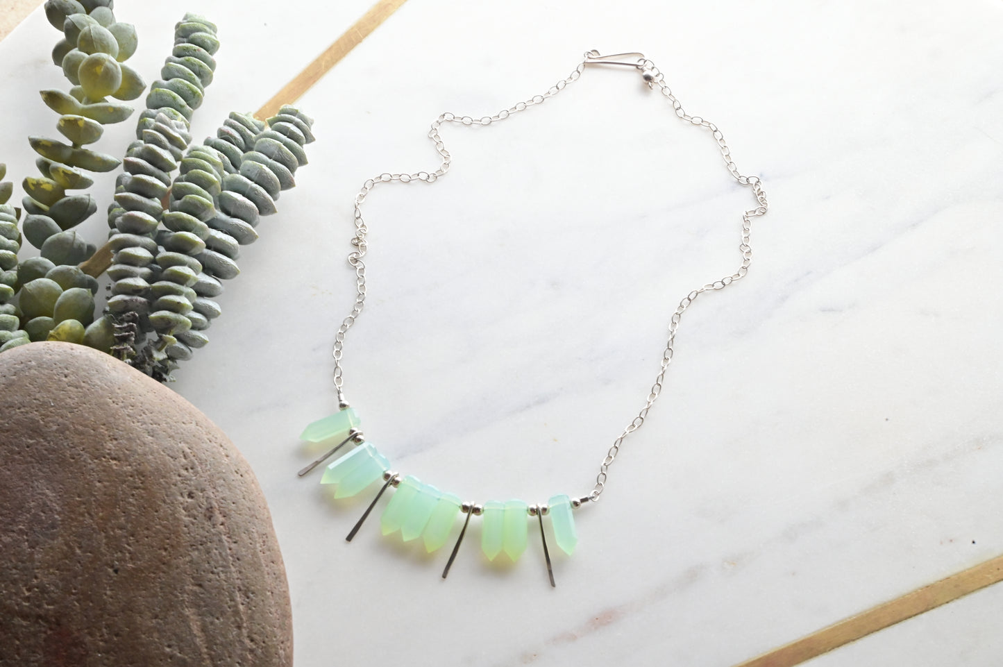 Sticks & Stones: Green Chalcedony + Silver Necklace