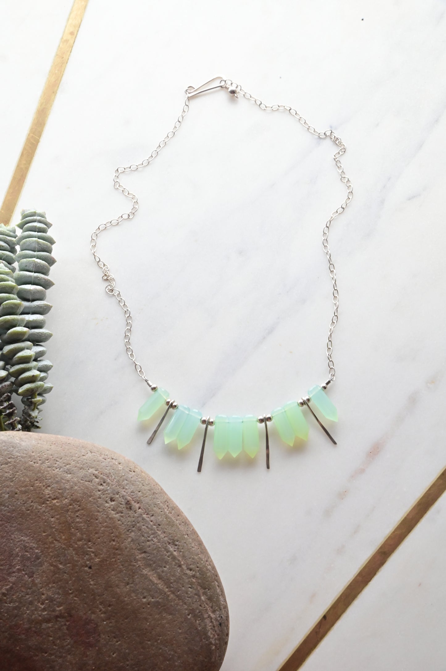 Sticks & Stones: Green Chalcedony + Silver Necklace