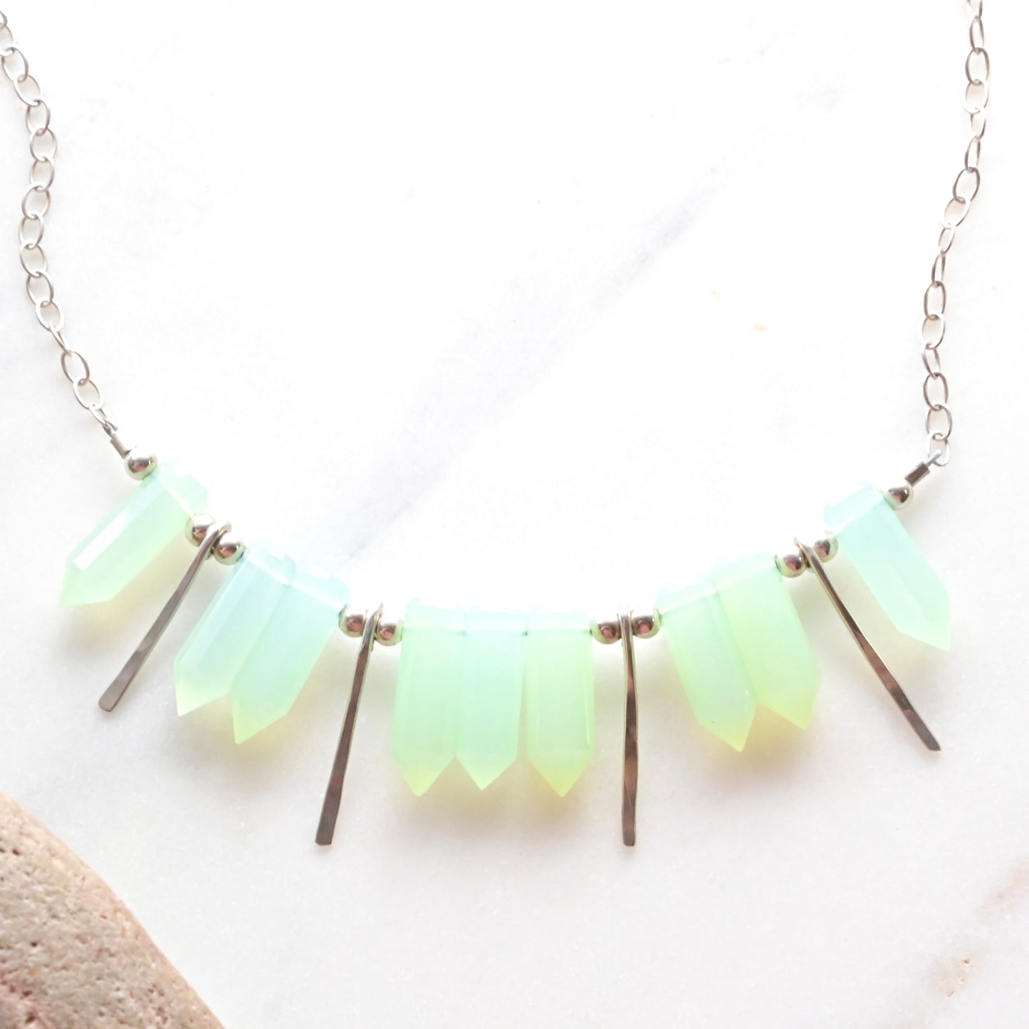 Sticks & Stones: Green Chalcedony + Silver Necklace