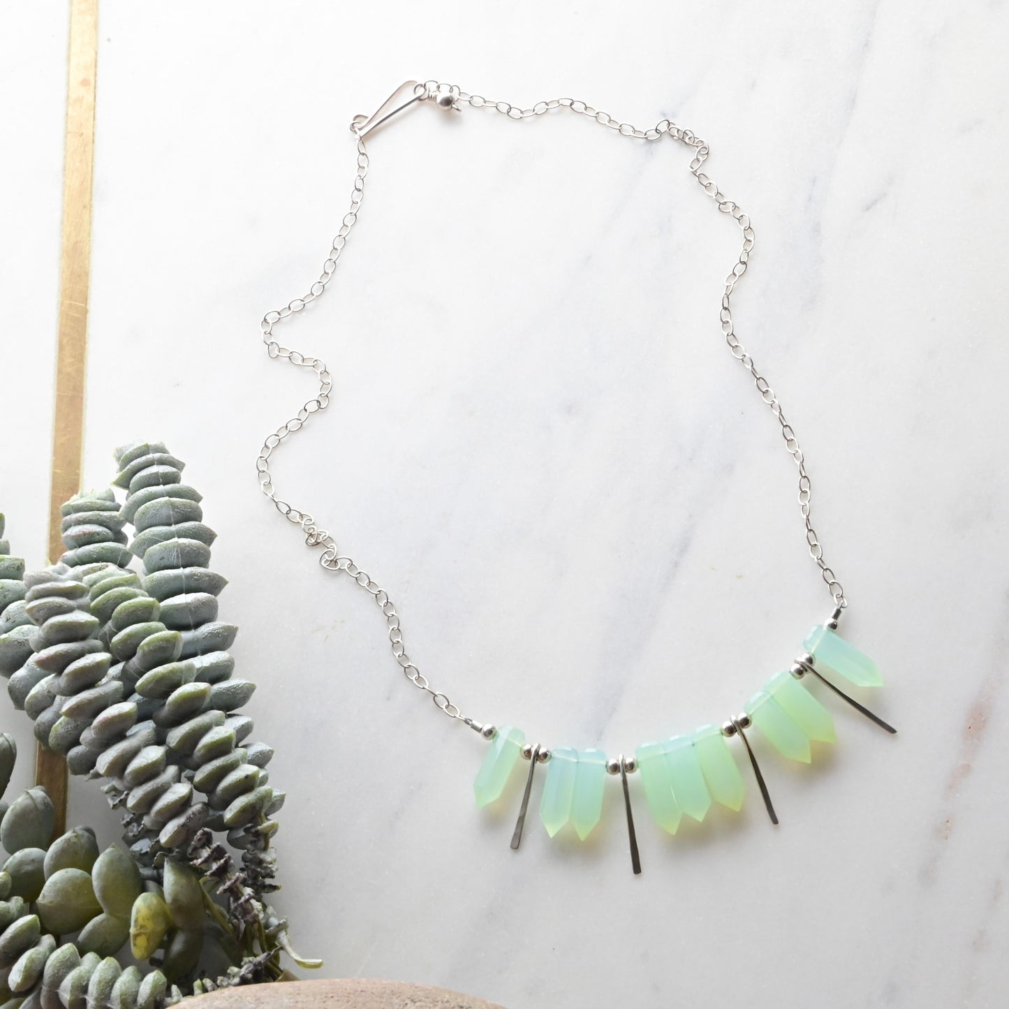 Sticks & Stones: Green Chalcedony + Silver Necklace