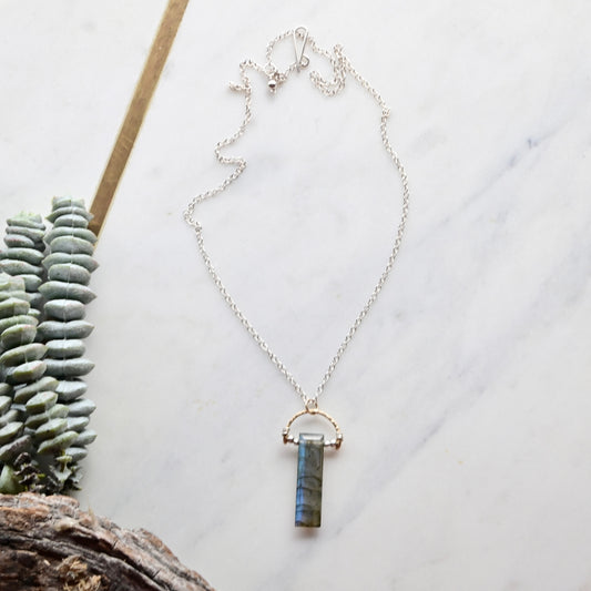 Hammered Hoops: Labradorite + Mixed Metals Necklace