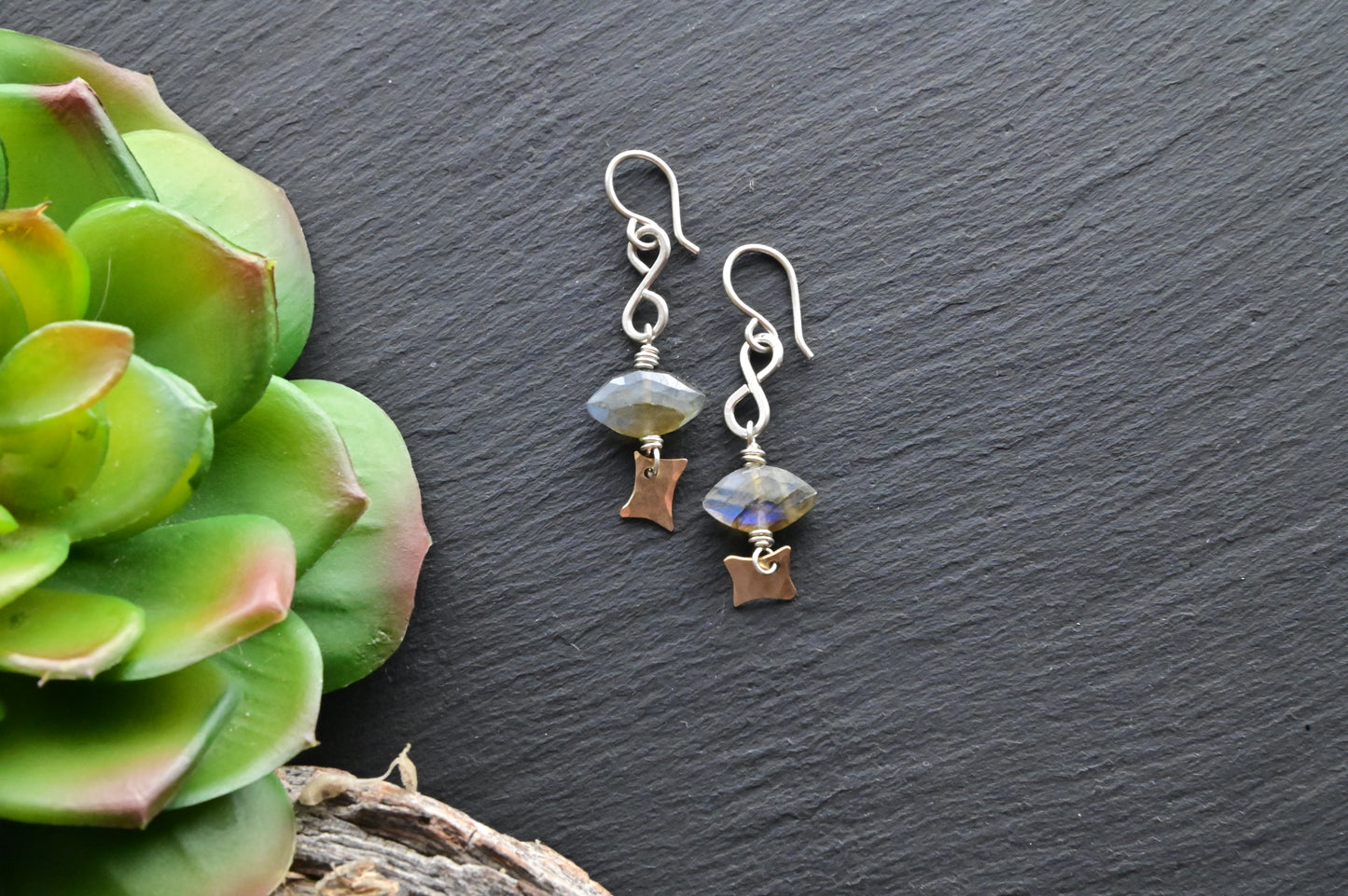 Silver Elements: Labradorite + Mixed Metals Earrings