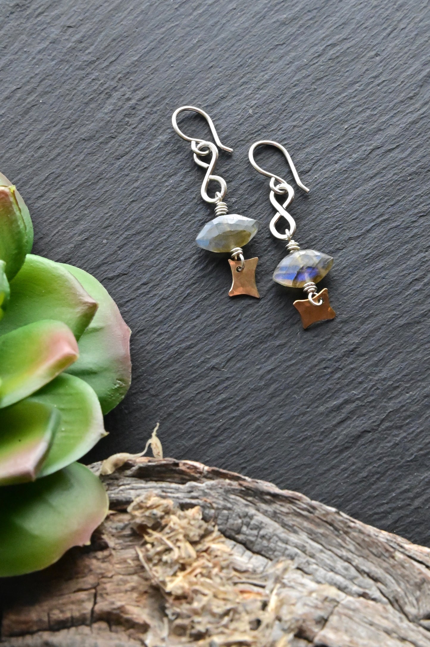 Silver Elements: Labradorite + Mixed Metals Earrings