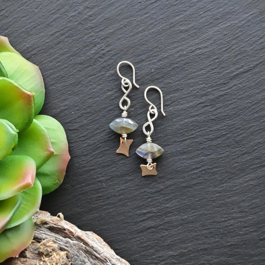 Silver Elements: Labradorite + Mixed Metals Earrings