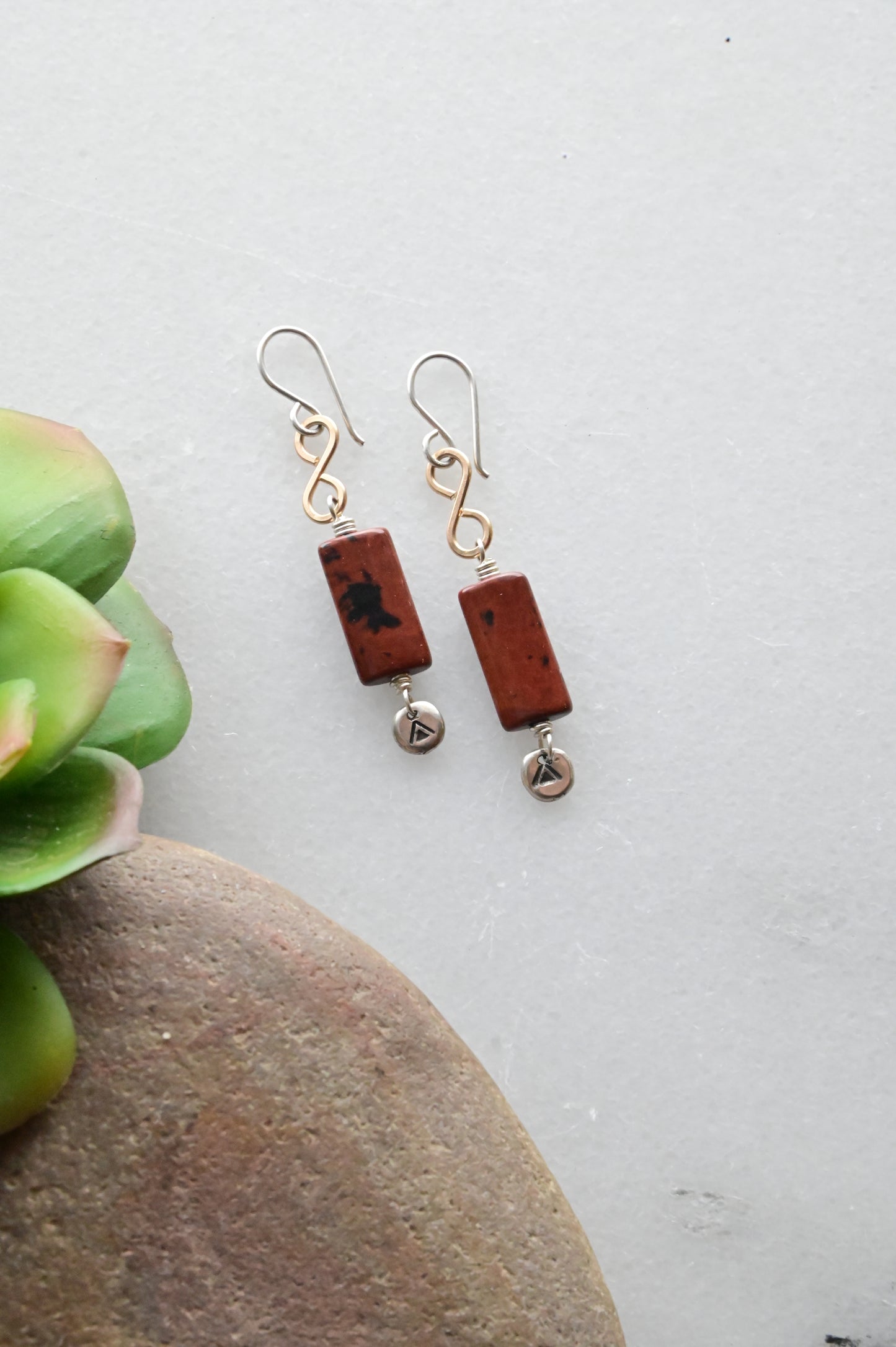 Silver Elements: Red Jasper + Mixed Metals Earrings