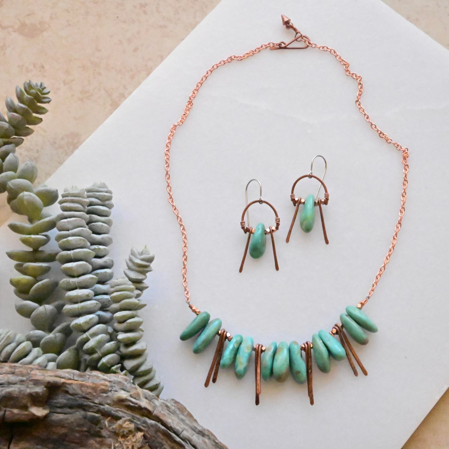Turquoise + Copper Necklace and Earrings