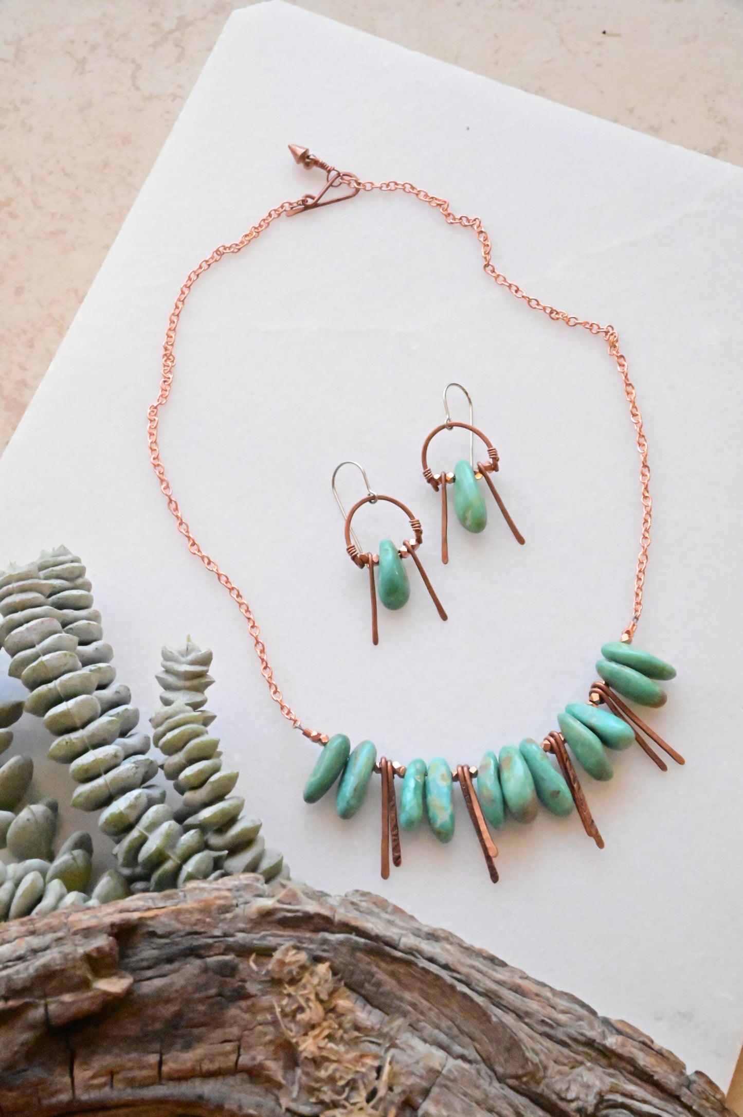 Turquoise + Copper Necklace and Earrings